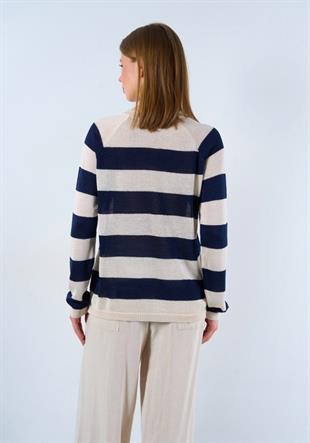 Çizgili Lacivert Triko Kazak