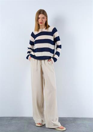 Çizgili Lacivert Triko Kazak