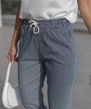 Çizgili Likralı Gabardin Pantolon