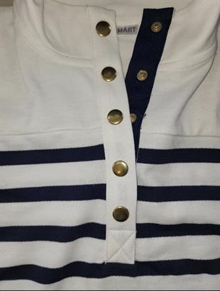 Damart Gold Düğmeli Çizgili Sweatshirt