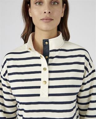 Damart Gold Düğmeli Çizgili Sweatshirt
