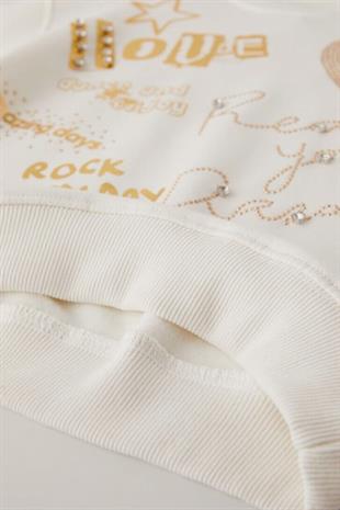 Gold Detaylı Beyaz Sweatshirt