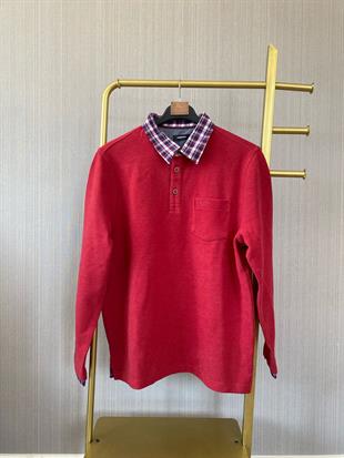 Gömlek Yaka Detaylı Bordo Sweatshirt