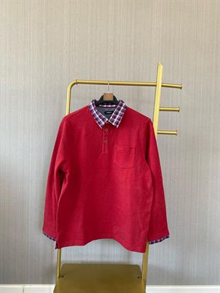 Gömlek Yaka Detaylı Bordo Sweatshirt