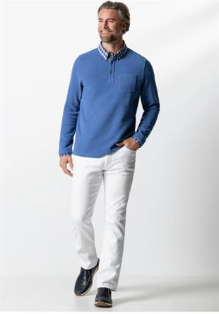 Gömlek Yaka Detaylı Mavi Sweatshirt