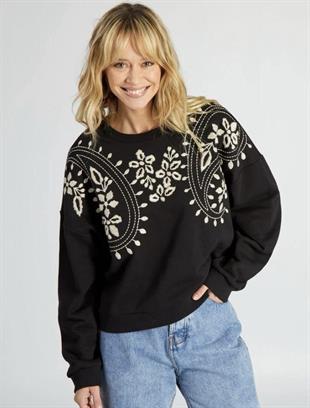 Kiabi Nakış İşlemeli Siyah Sweatshirt