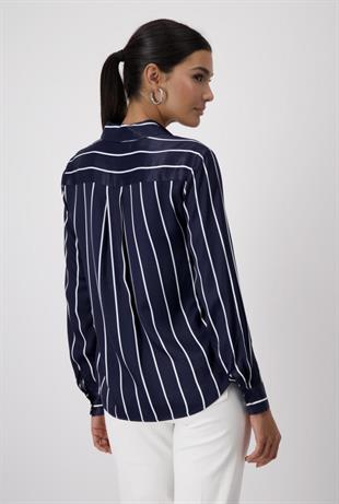 Lacivert Çizgili Viskon Gömlek