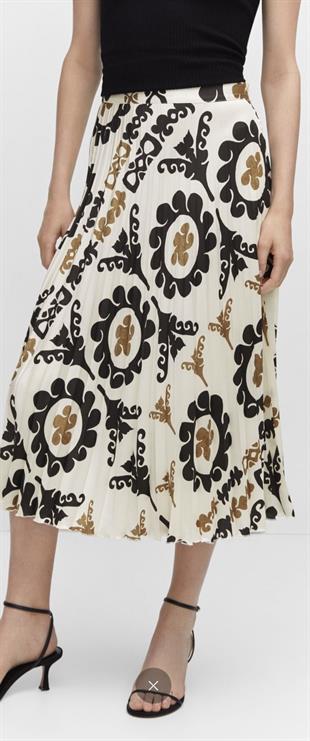 MNG Beyaz Floral Desenli Etek