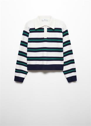 MNG Çizgili Düğmeli Triko Kazak