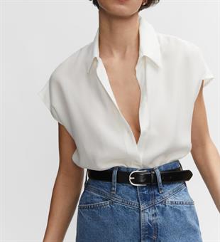 MNG Düşük Omuz Lyocel Beyaz Gömlek