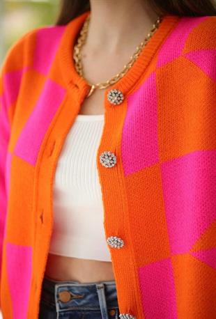 MNG Model Taş Düğmeli Turuncu Hırka