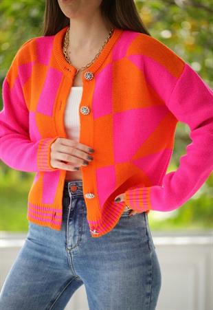 MNG Model Taş Düğmeli Turuncu Hırka