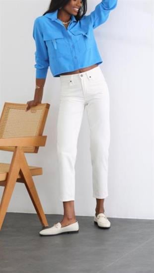 Orjinal Marka Beyaz Mom Jean