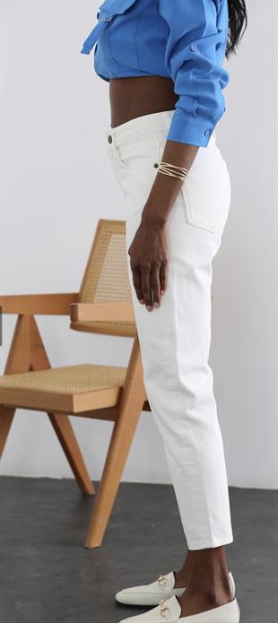 Orjinal Marka Beyaz Mom Jean