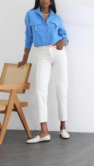 Orjinal Marka Beyaz Mom Jean