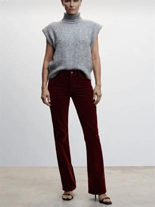 MNG Orta Bel Bordo Kadife Pantolon