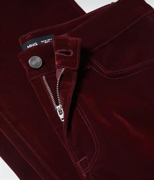MNG Orta Bel Bordo Kadife Pantolon