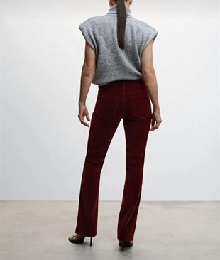 MNG Orta Bel Bordo Kadife Pantolon