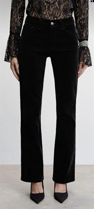 MNG Orta Bel Siyah Kadife Pantolon