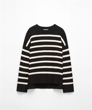 Oversize Sİyah Çizgili Kazak