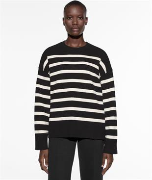 Oversize Sİyah Çizgili Kazak