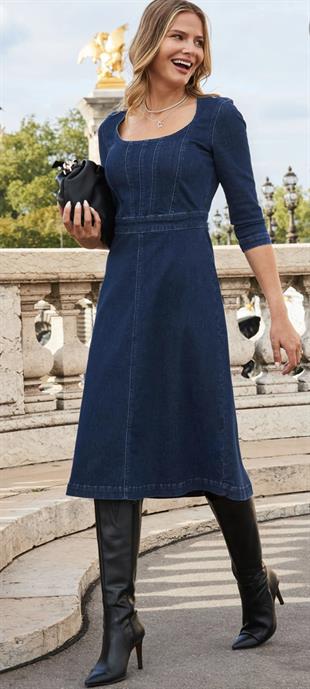 Sosandar Flare Denim Elbise