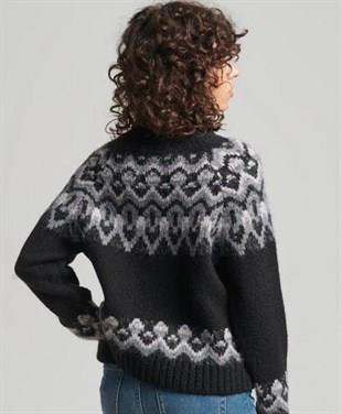 Superdry Vintage Desen Siyah-Gri Akrilik Kazak