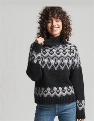 Superdry Vintage Desen Siyah-Gri Akrilik Kazak