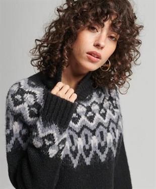 Superdry Vintage Desen Siyah-Gri Akrilik Kazak