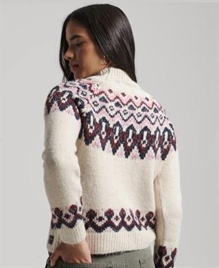 Superdry Vintage Desenli Pembe-Mor Akrilik Kazak