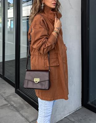 Taba Büzgü Detaylı Gabardin Trençkot