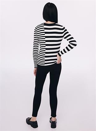 TWST Siyah Beyaz Çizgi Desenli Bluz