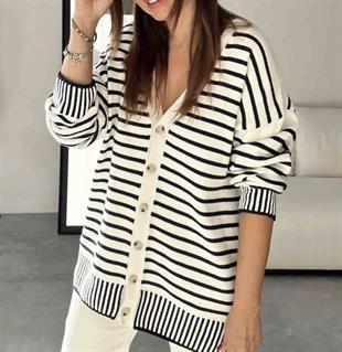 ZR Çizgili Oversize Hırka