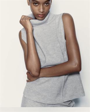 ZR Gri Boğazlı Örgü Süveter