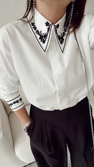 ZR Nakışlı Detaylı Poplin Gömlek