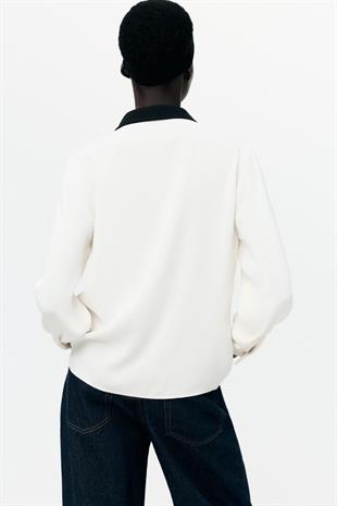 ZR Siyah Yakalı Krep Dokuma Gömlek