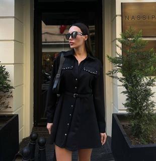 ZR Zımba Detaylı Gömlek Elbise