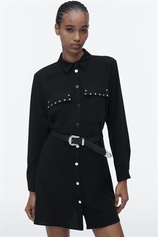 ZR Zımba Detaylı Gömlek Elbise