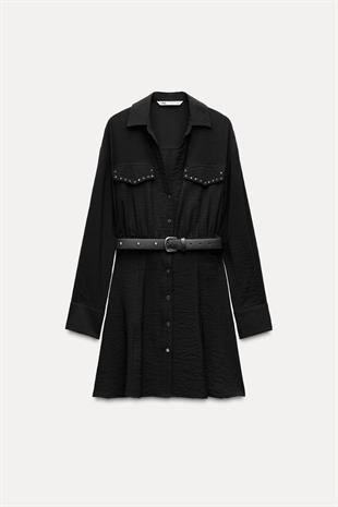 ZR Zımba Detaylı Gömlek Elbise