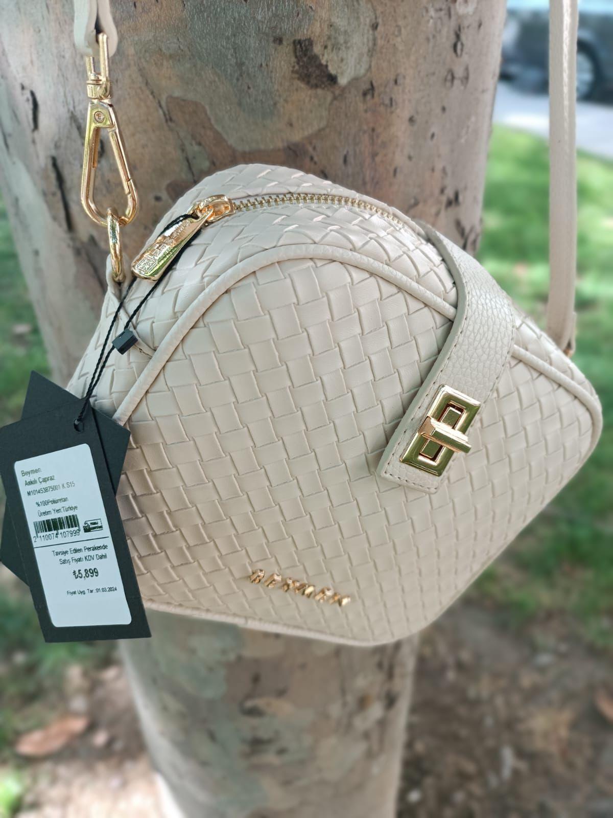 BYMN Hasır Desenli Beyaz Çanta