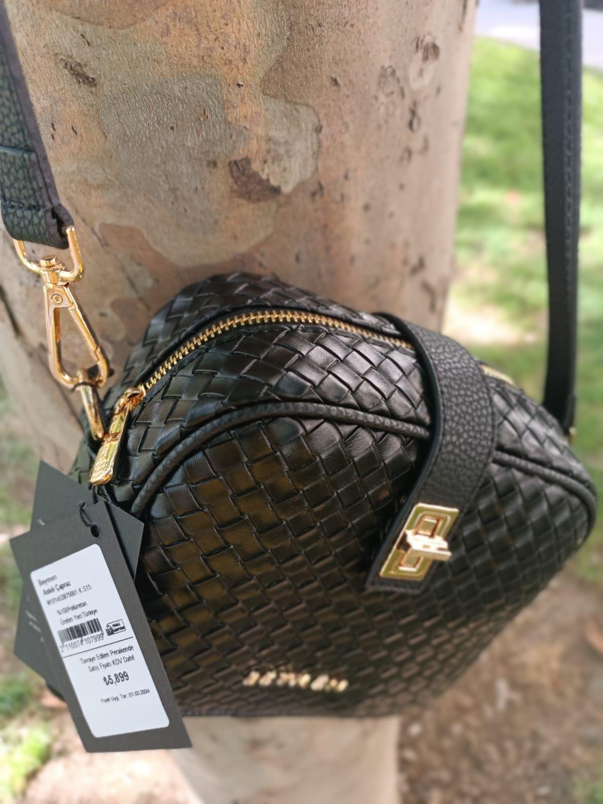 BYMN Hasır Desenli Siyah Çanta