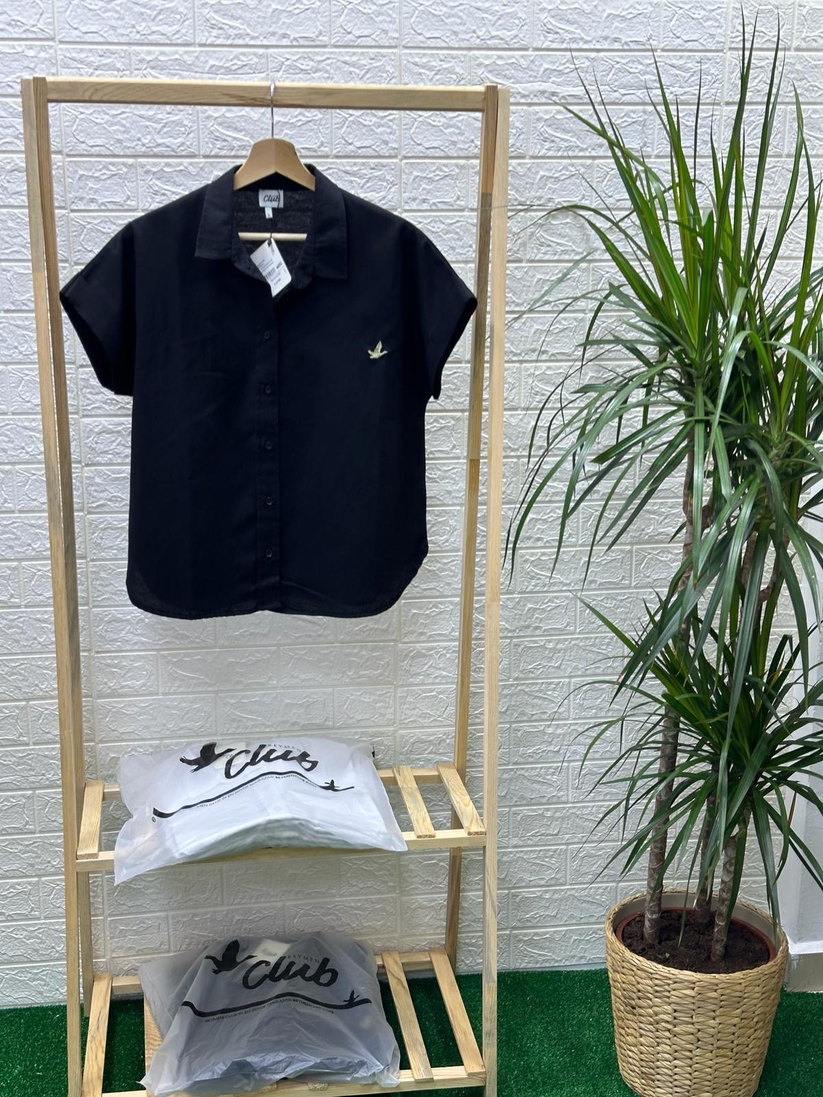 BYMN Keten Siyah Gömlek