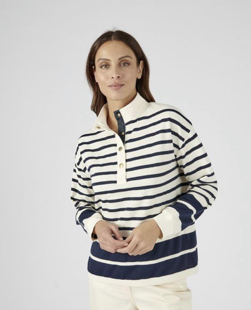 Damart Gold Düğmeli Çizgili Sweatshirt