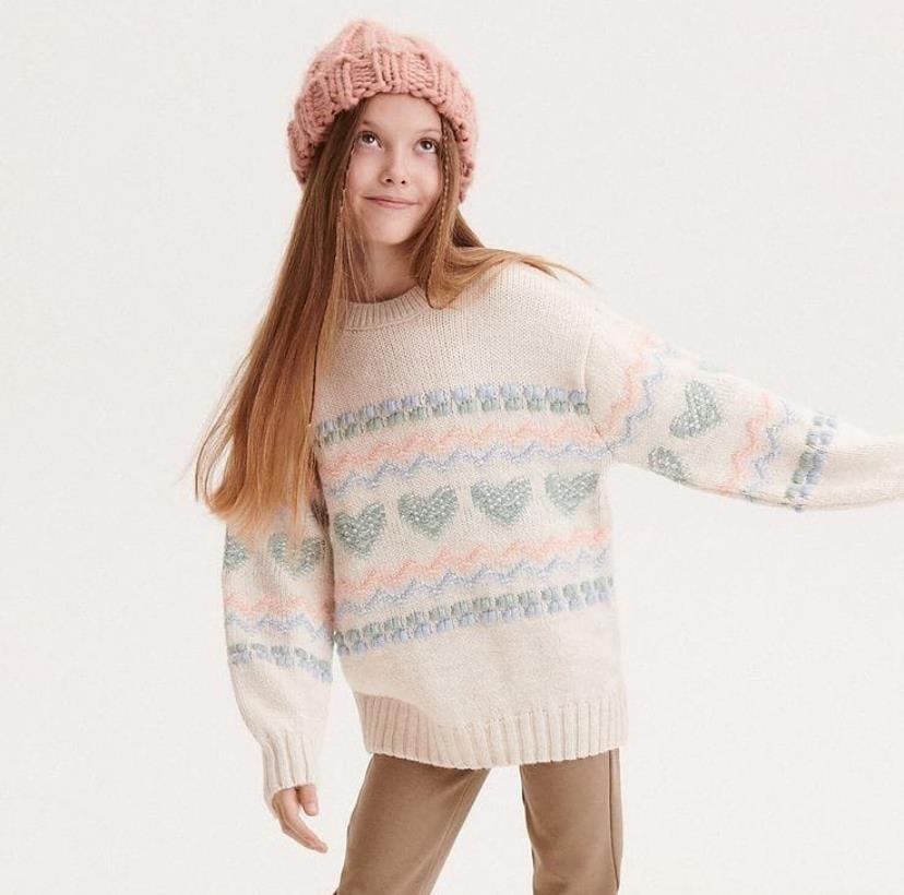 Kalp Desenli Triko Kazak