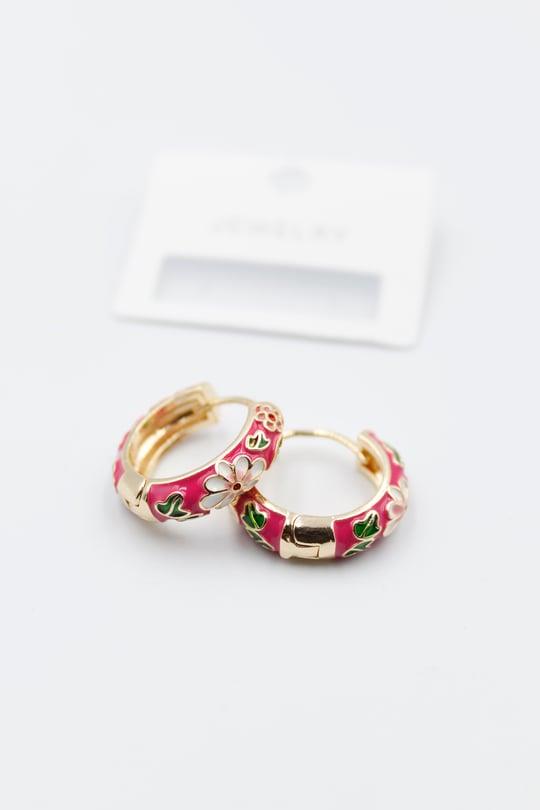 Mineli Çiçekli Fuşya Küpe 