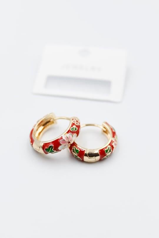 Mineli Çiçekli Kırmızı Küpe 