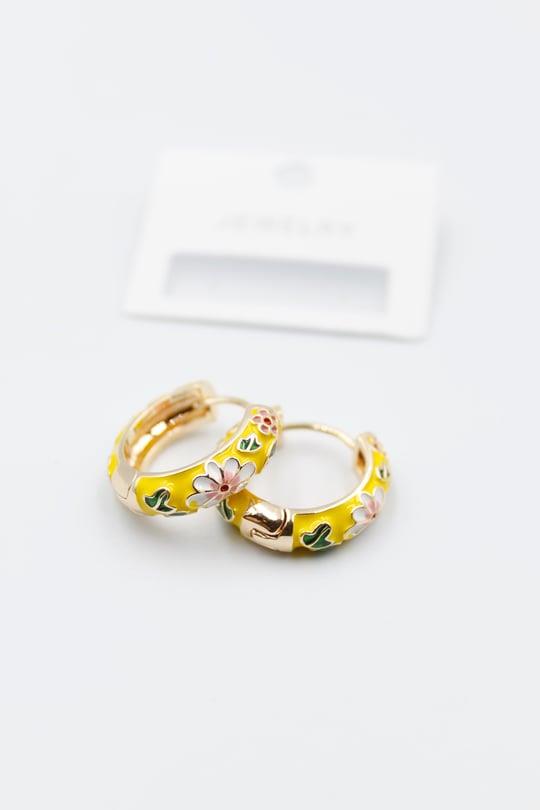 Mineli Çiçekli Sarı Küpe 