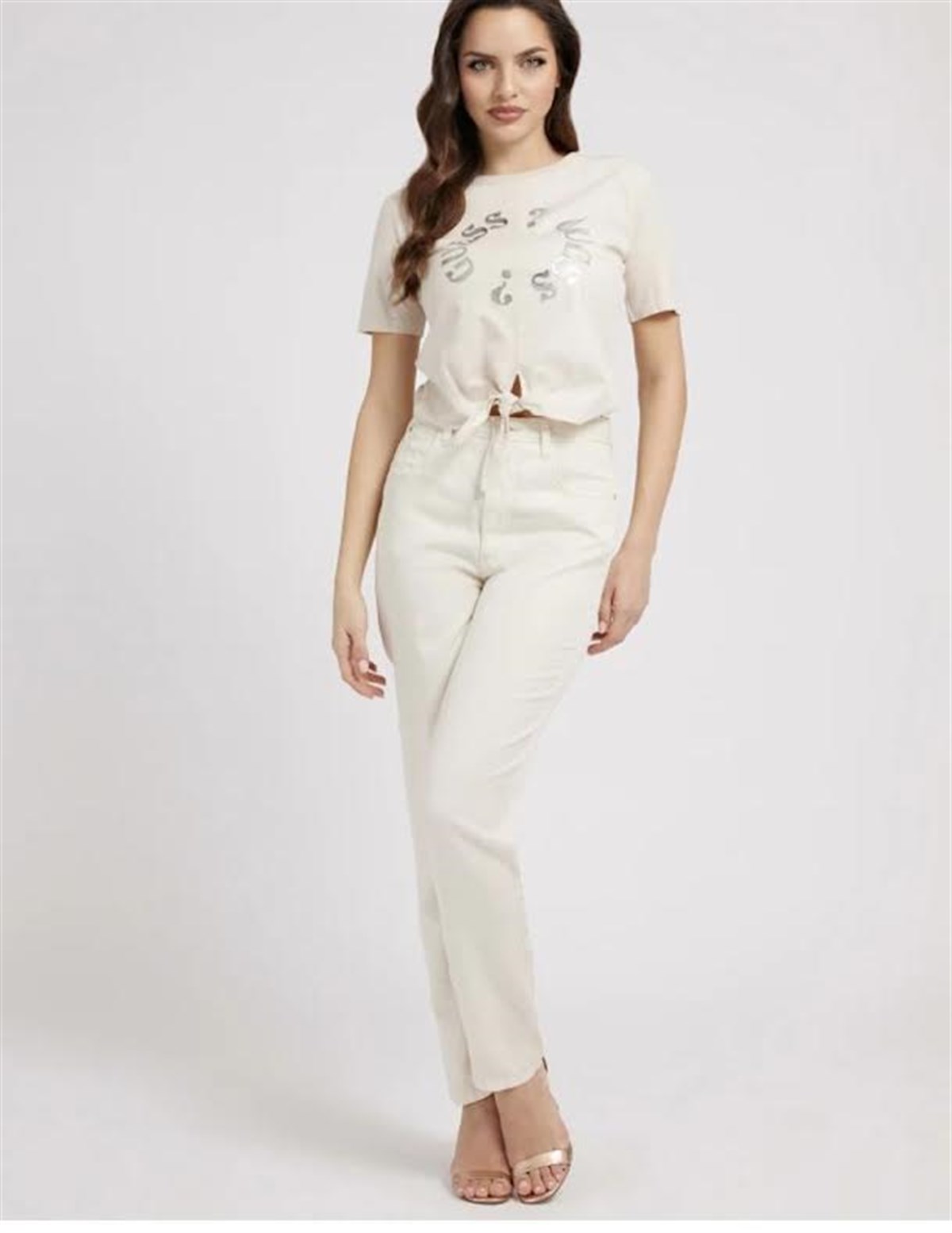 Orjinal Marka Baskılı Tshirt Bej