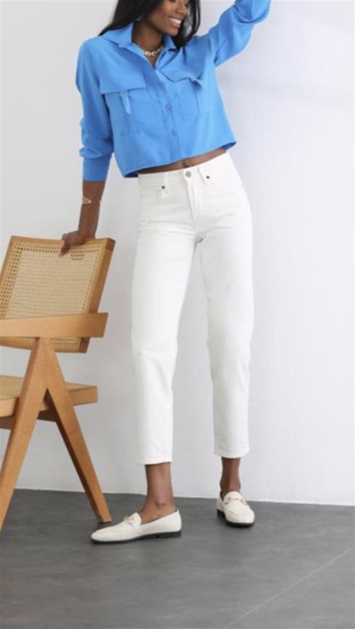 Orjinal Marka Beyaz Mom Jean