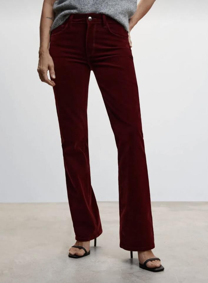 Orta Bel Bordo Kadife Pantolon